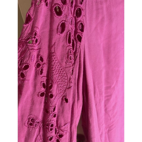 Denim 24/7 Silk Embroidered Floral Crochet Magenta Office Casual 16w Boho - Picture 10 of 12